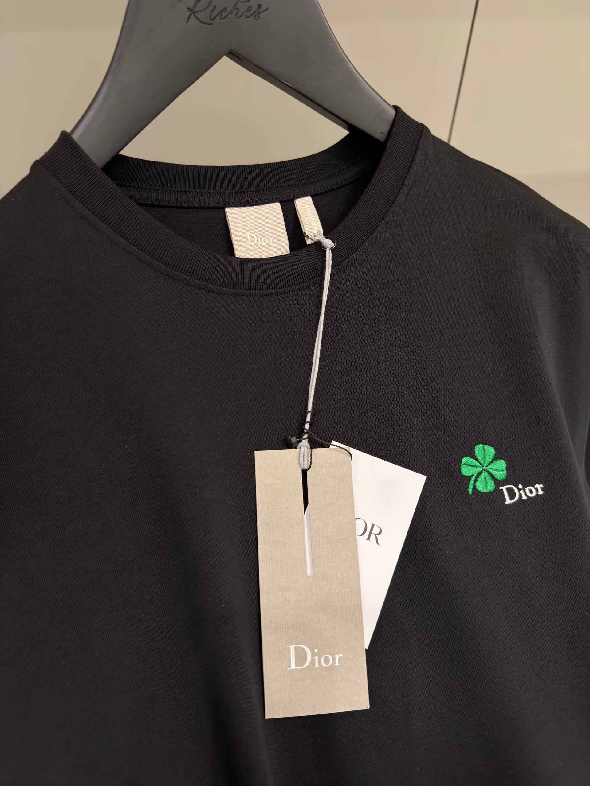 Black T-shirt with Clover Embroidery