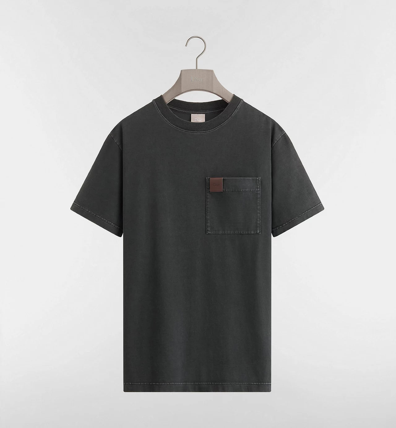 Grey T-shirt with Pocket and Leather Patch