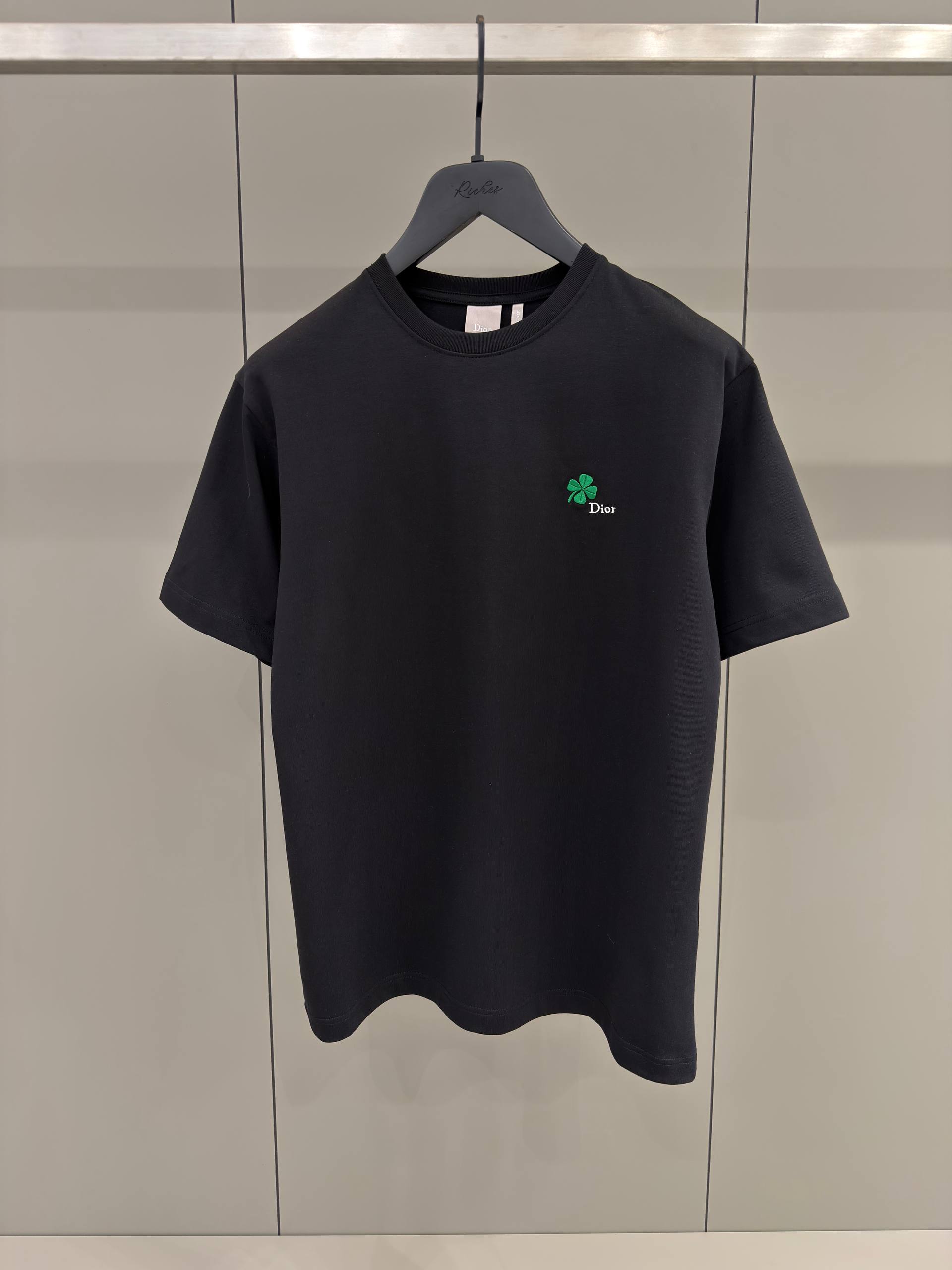 Black T-shirt with Clover Embroidery