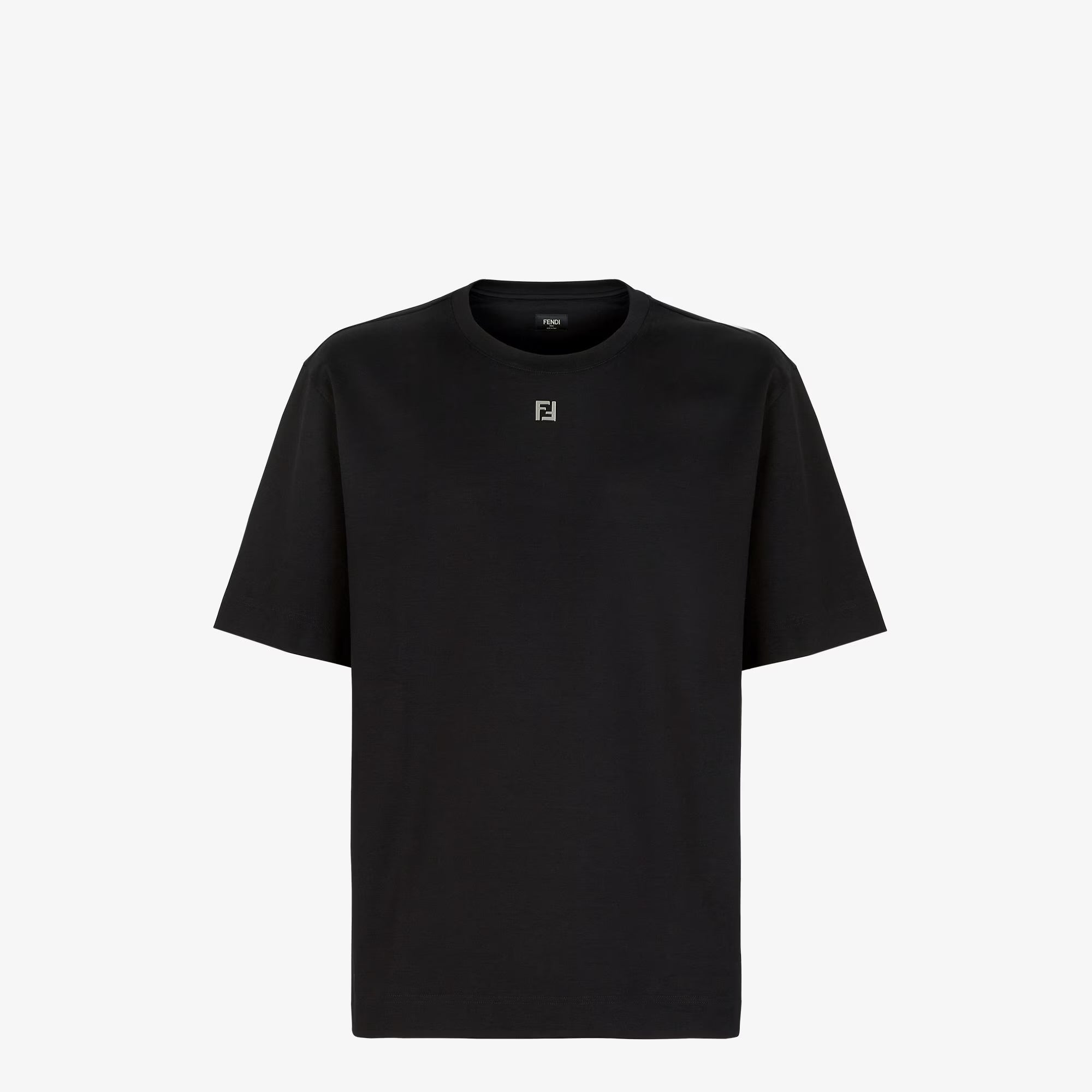 Black Cotton T-shirt with Metal FF Appliqué