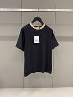 Check Trim Black Cotton T-shirt