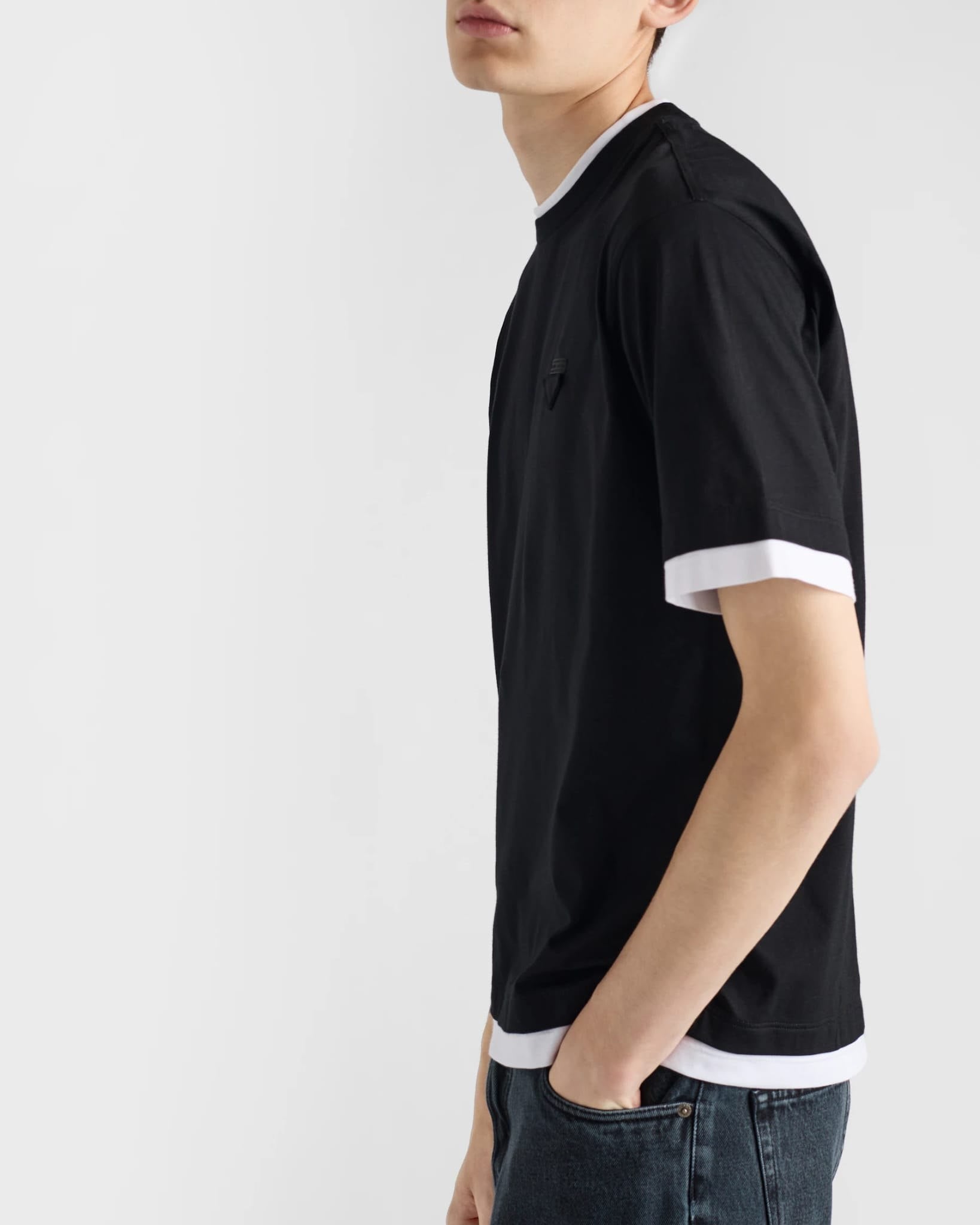 Black And White Layered T-shirt with Triangle Logo