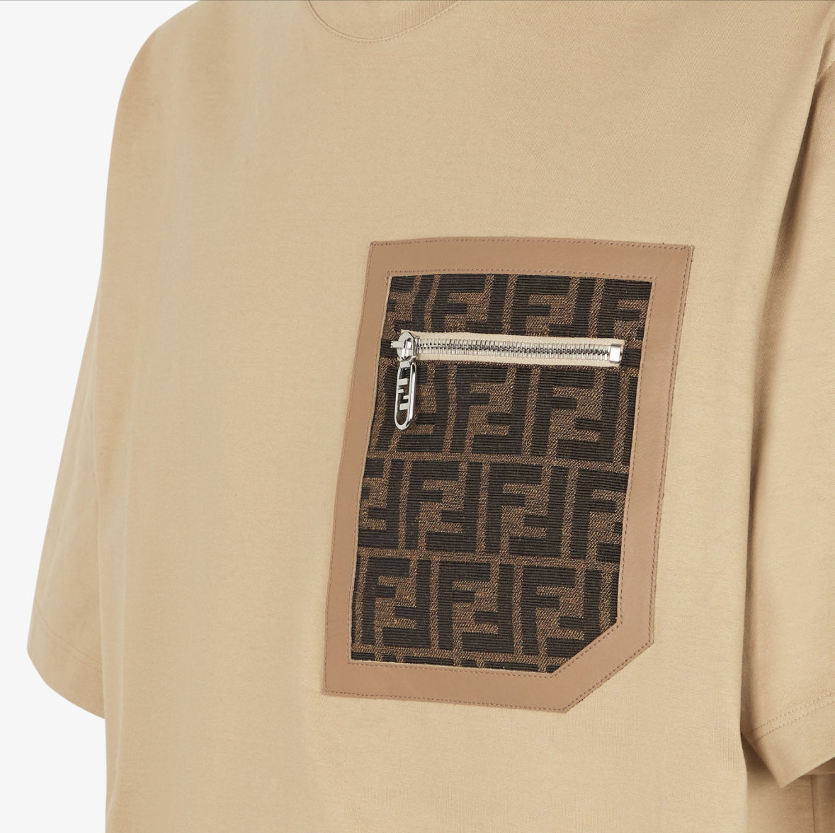 Beige Jersey Zip-Pocket T-shirt