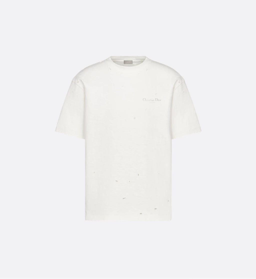 White Distressed-Effect Cotton Jersey T-shirt