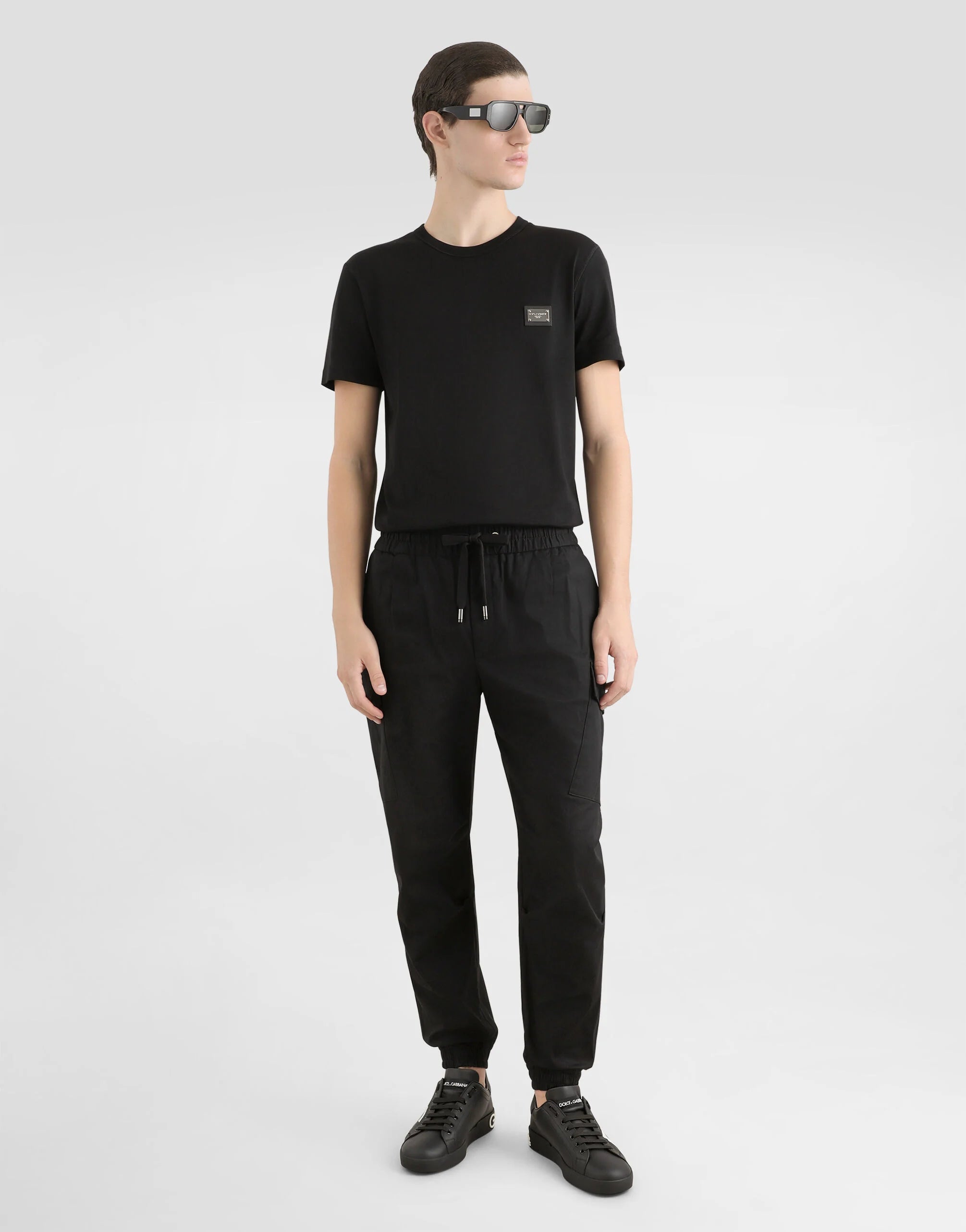 Black Cotton Cargo Pants with Branded Tag