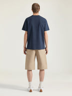 Navy Blue Cotton T-shirt with Embroidery