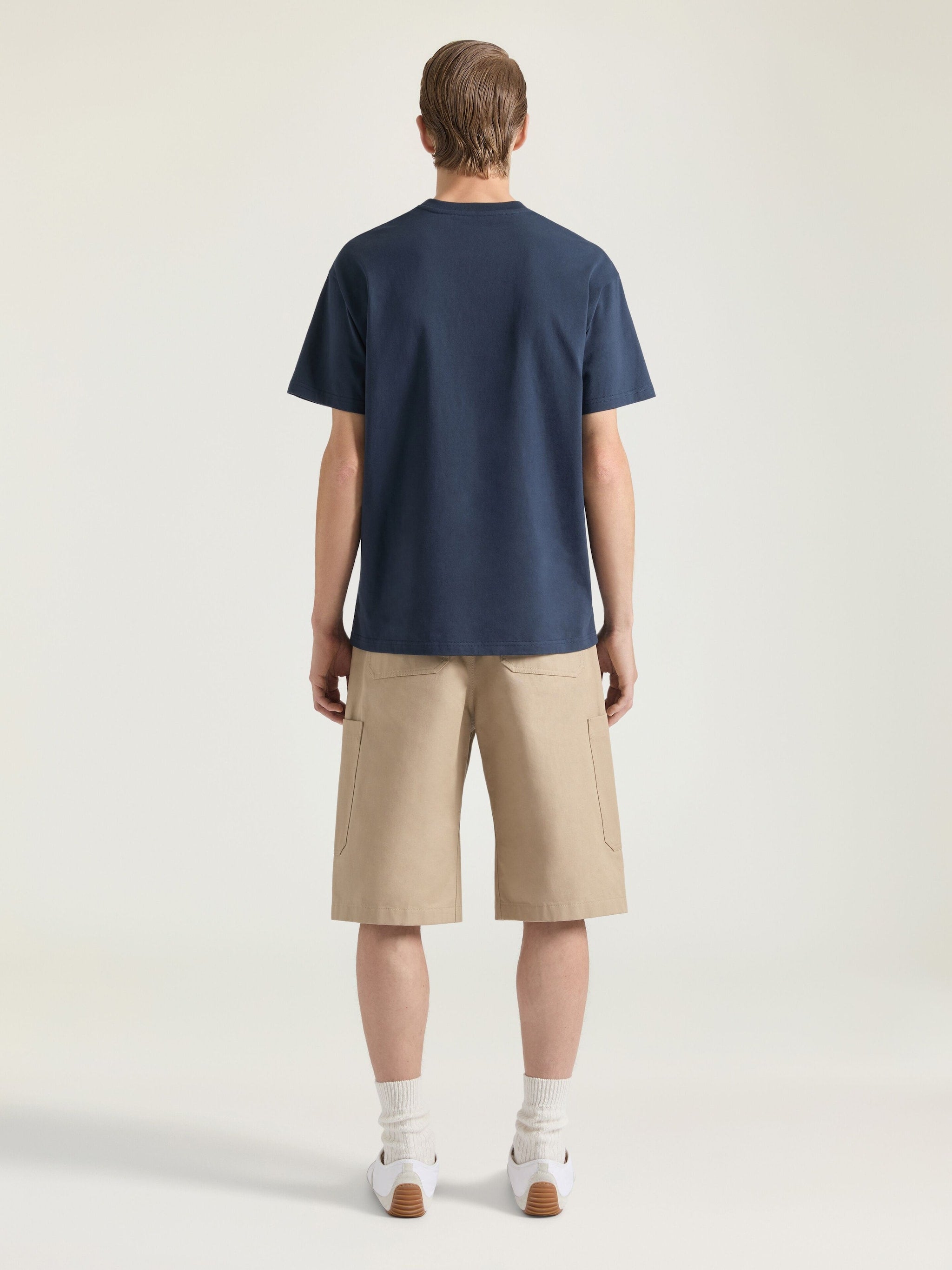 Navy Blue Cotton T-shirt with Embroidery