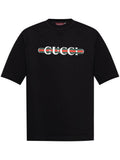 Black Cotton JerseyT-shirt with Logo Print