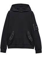 Black Cotton Hoodie with Pockets