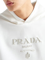Logo Print Cotton White Hoodie
