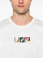 White T-shirt with Triple FF Embossed Embroidery