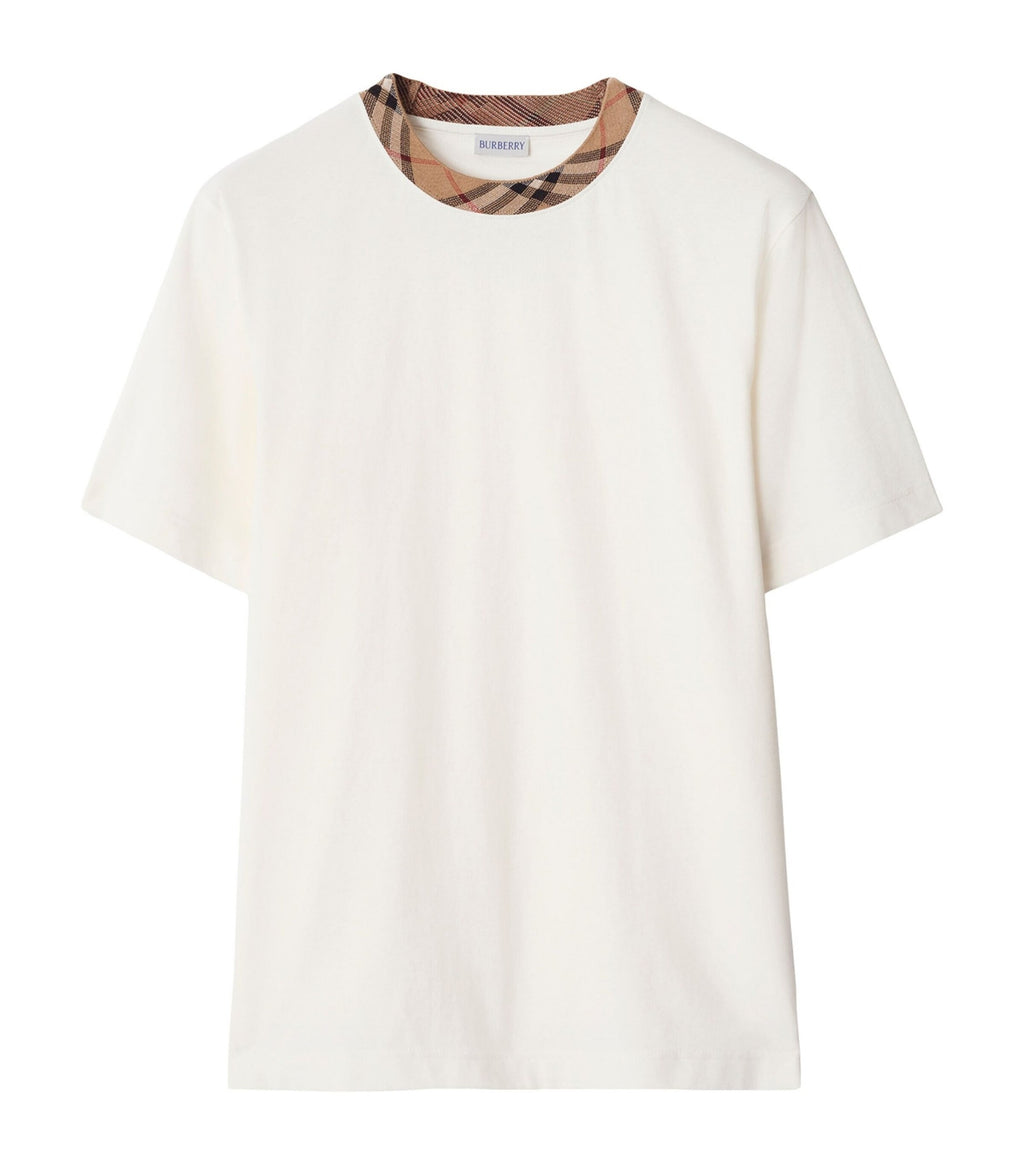 Check Trim White Cotton T-shirt