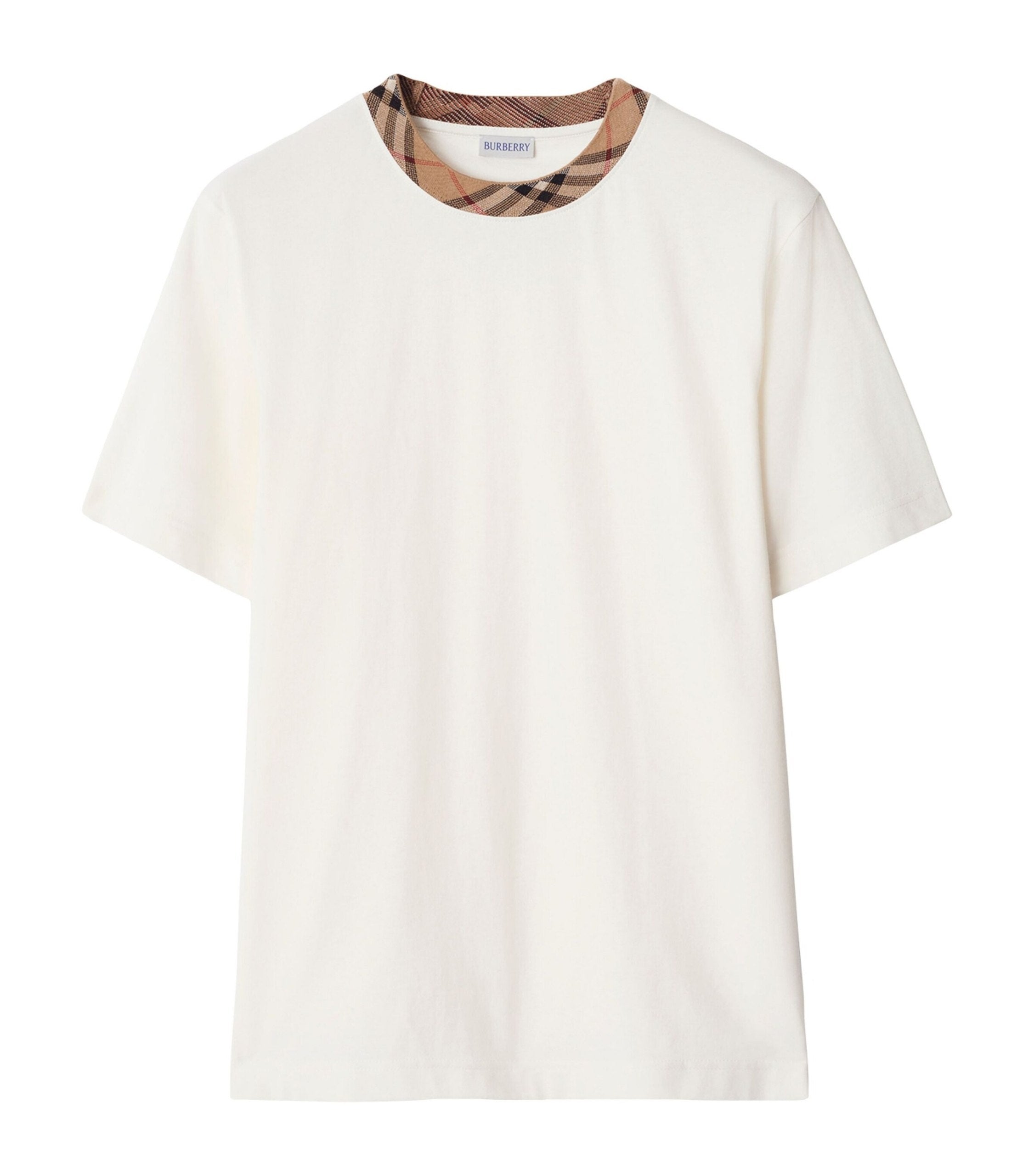 Check Trim White Cotton T-shirt