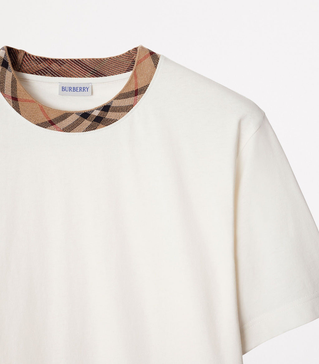 Check Trim White Cotton T-shirt