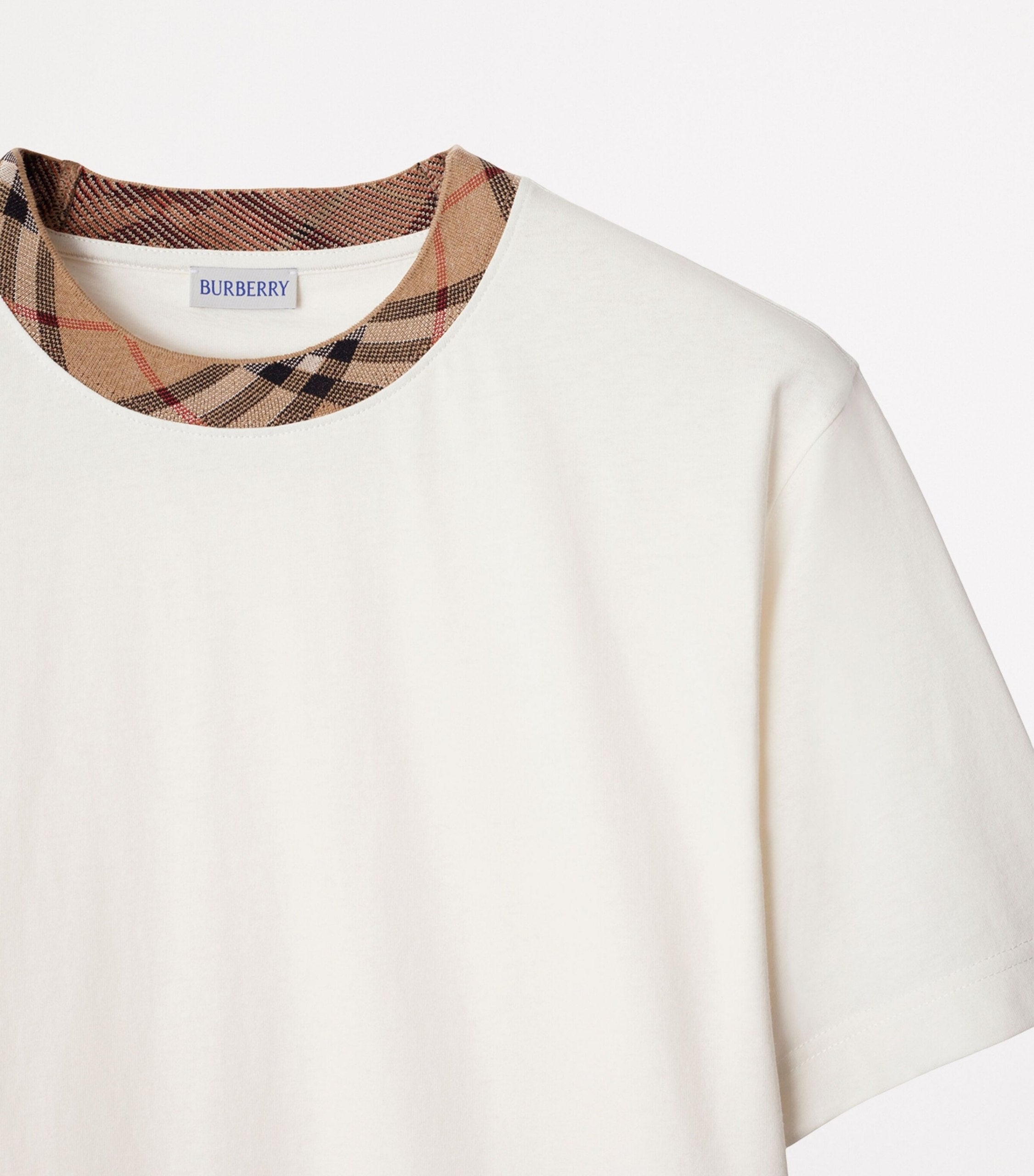 Check Trim White Cotton T-shirt