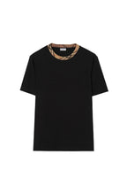 Check Trim Black Cotton T-shirt