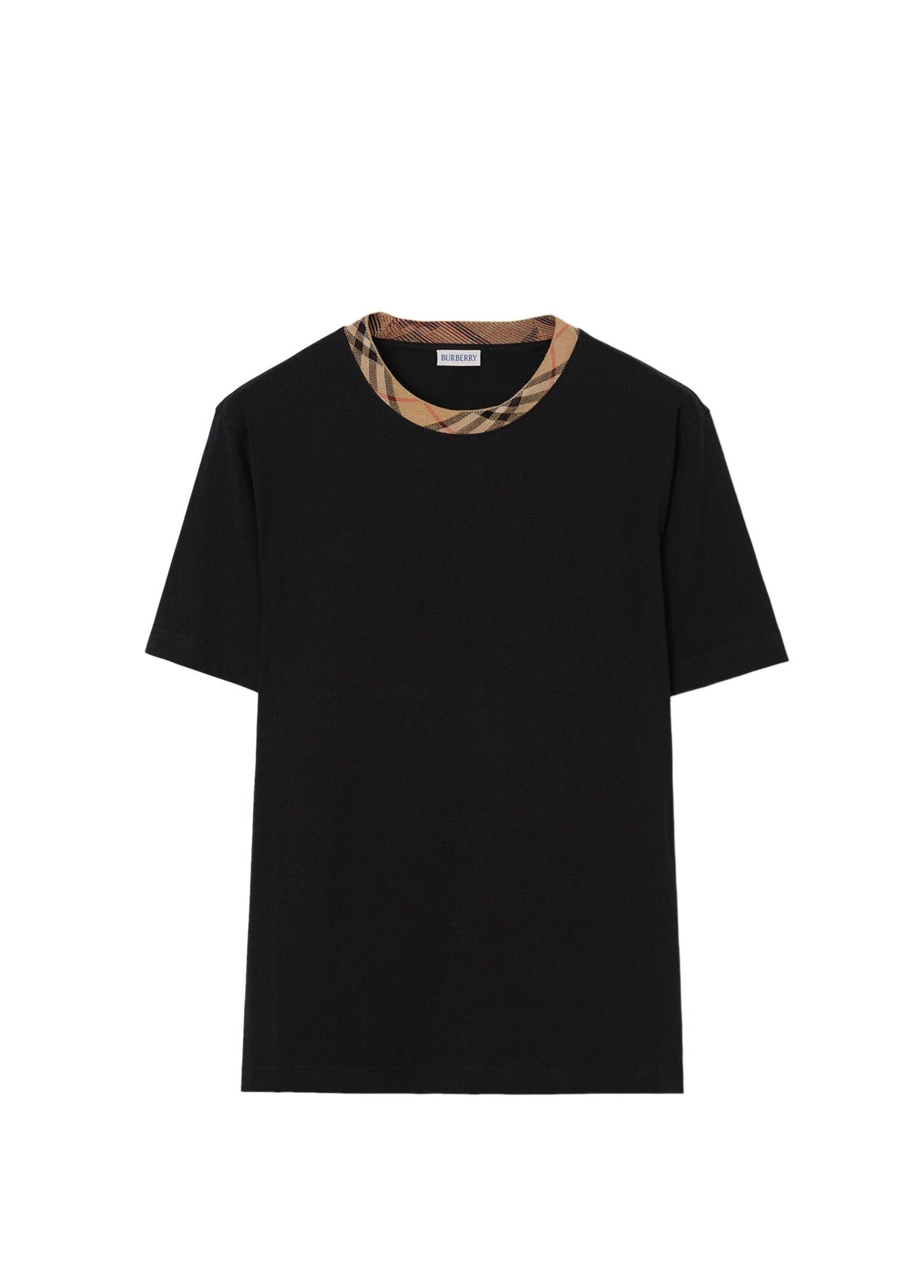 Check Trim Black Cotton T-shirt