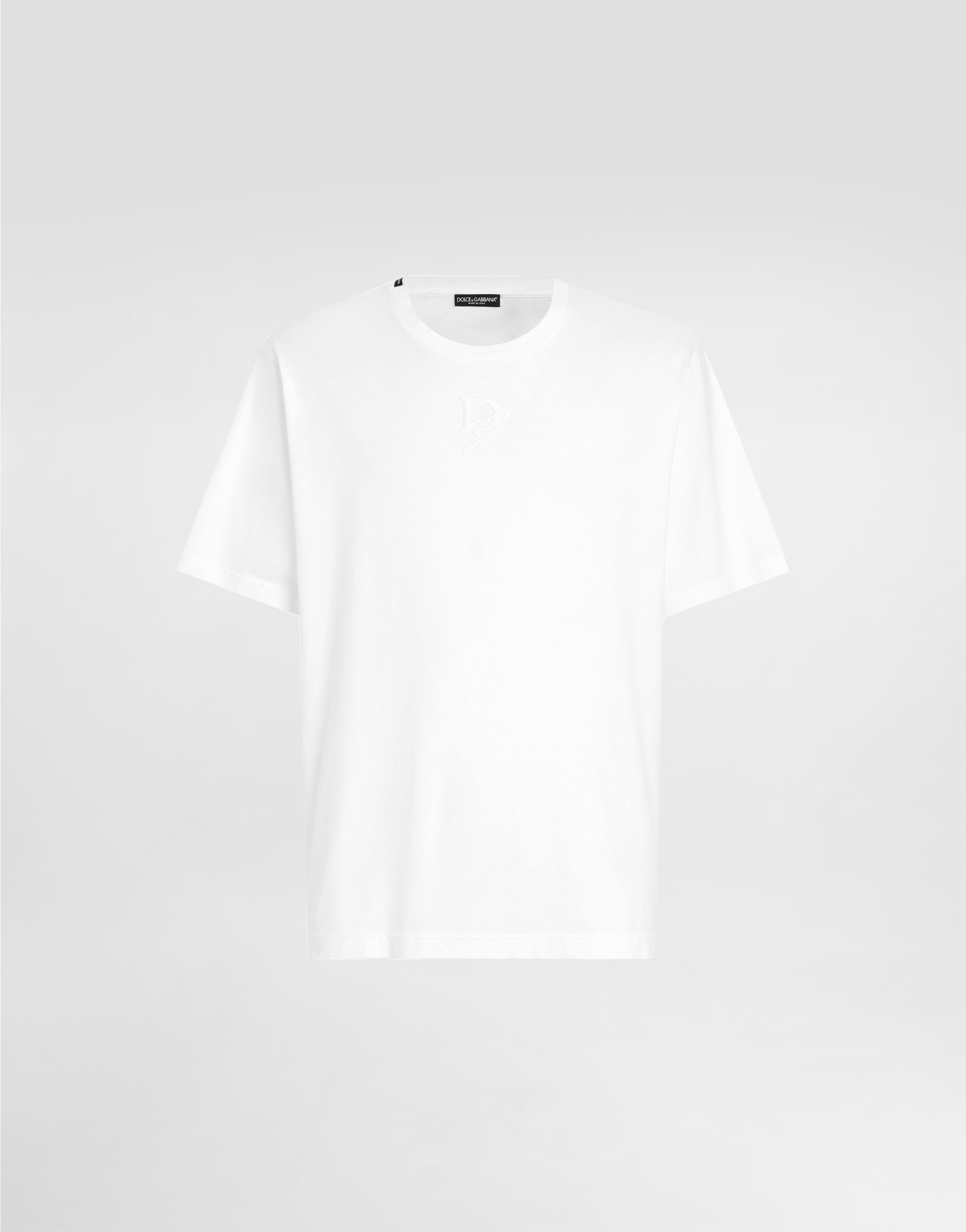 White Cotton T-shirt with Logo Embroidery