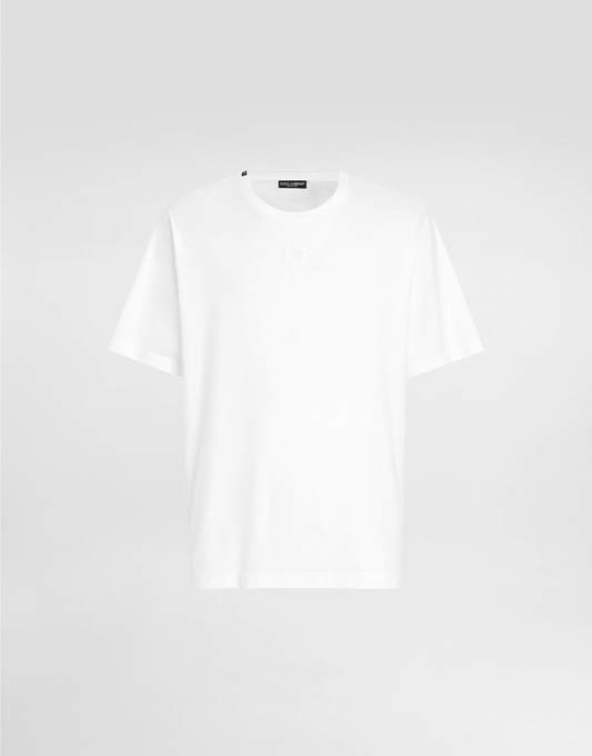 White Cotton T-shirt with Logo Embroidery