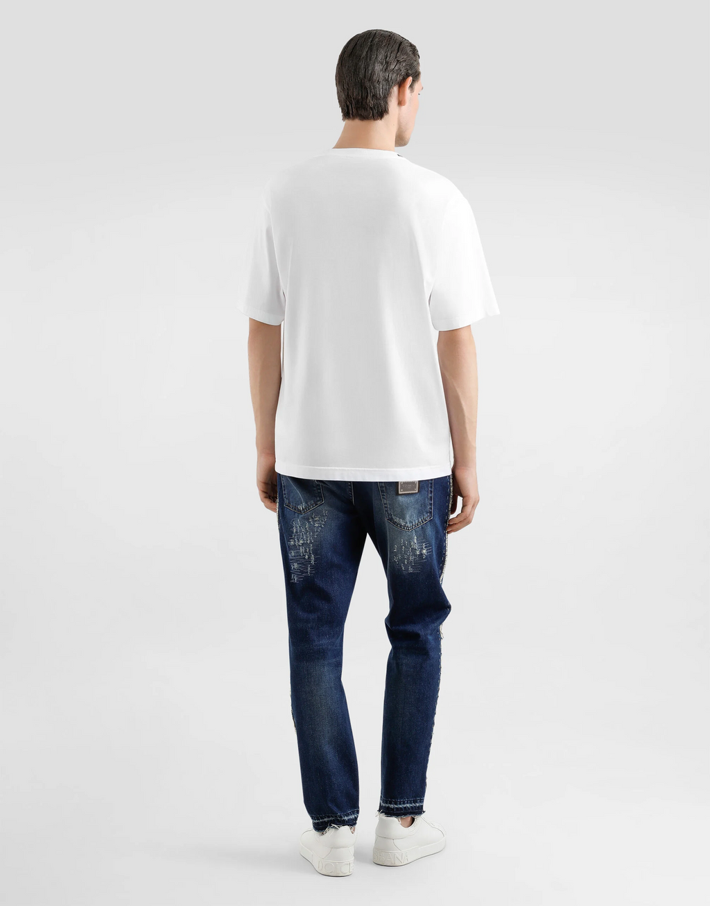 White Cotton T-shirt with Logo Embroidery