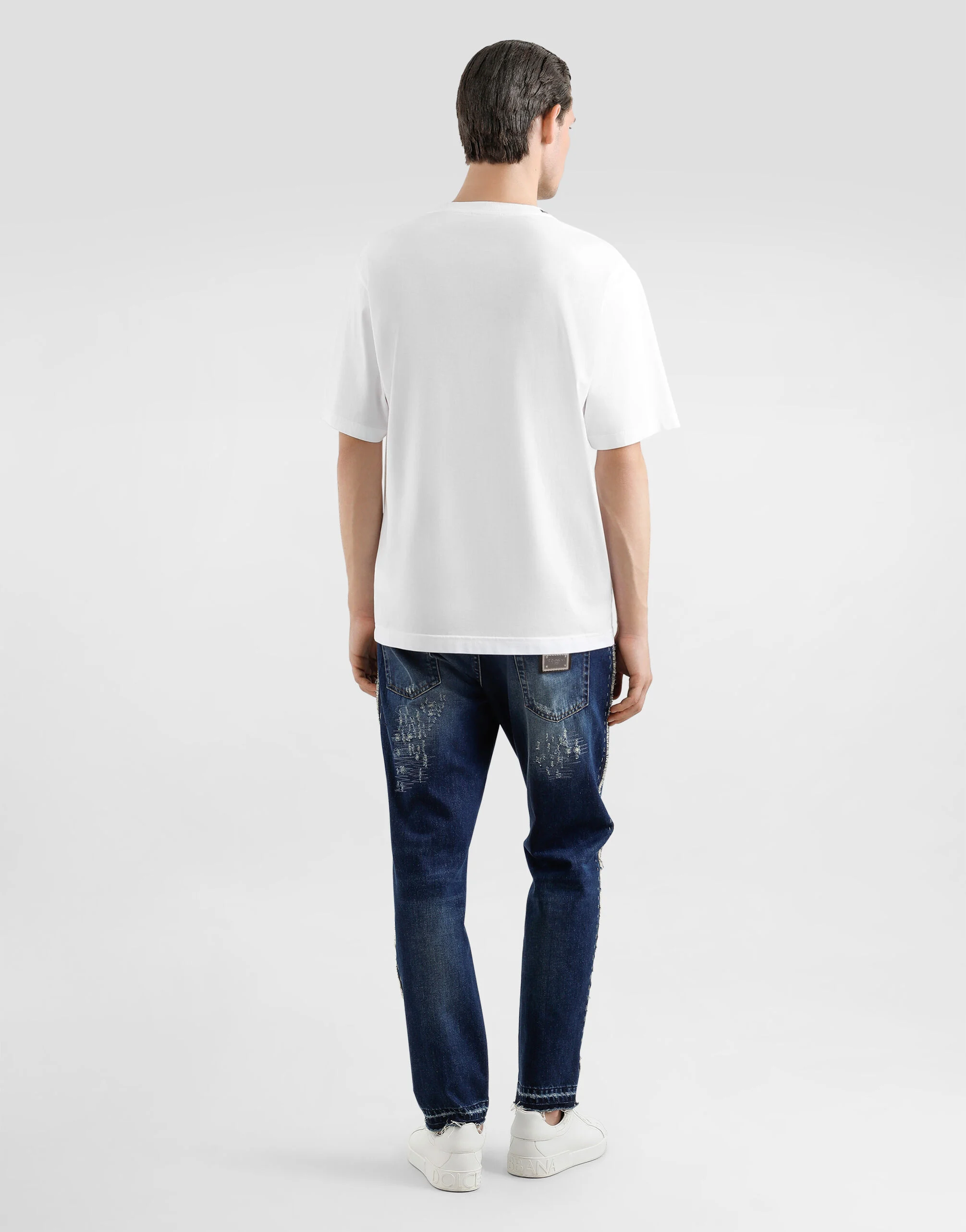 White Cotton T-shirt with Logo Embroidery