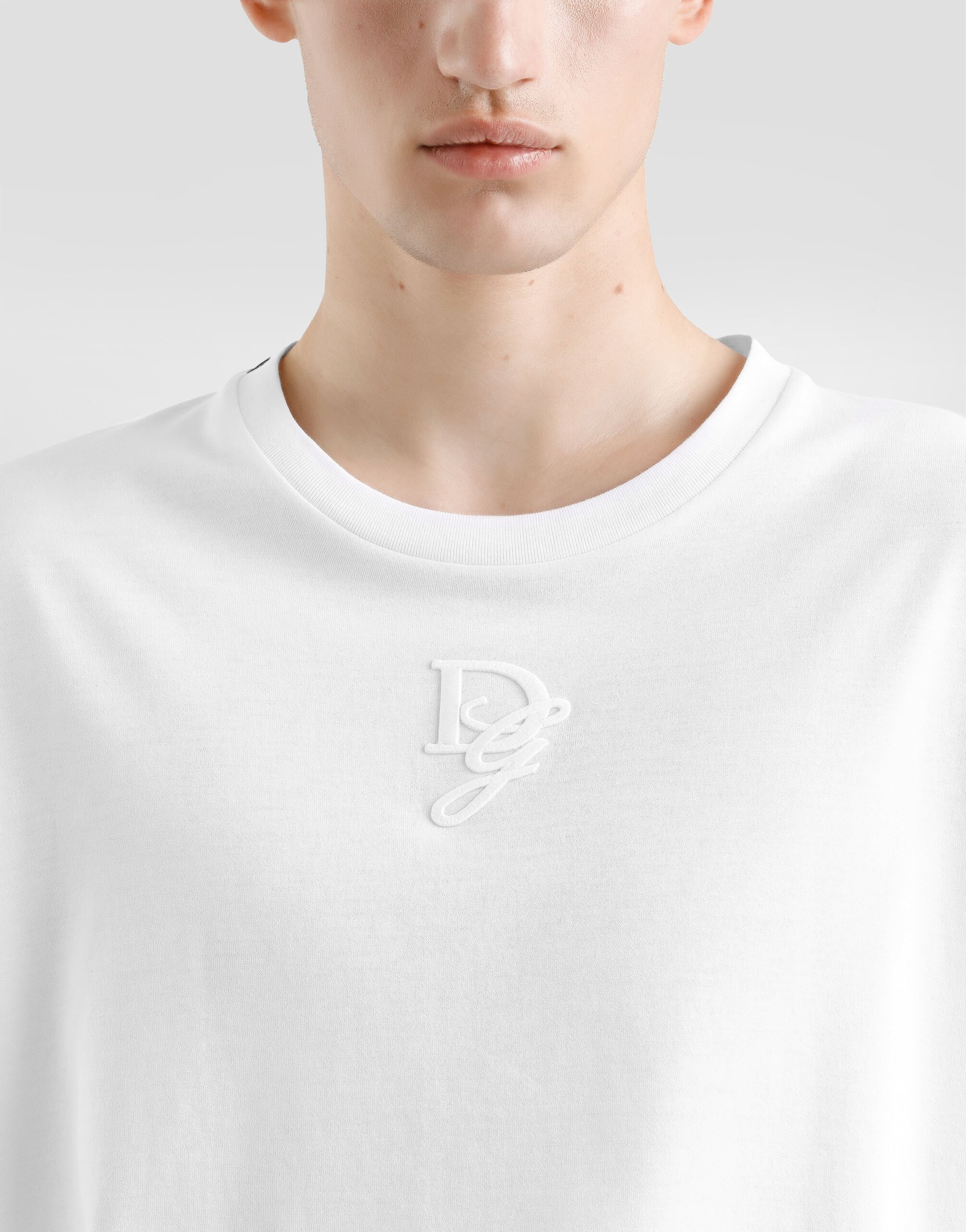 White Cotton T-shirt with Logo Embroidery
