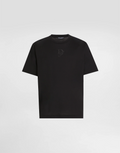 Black Cotton T-shirt with Logo Embroidery