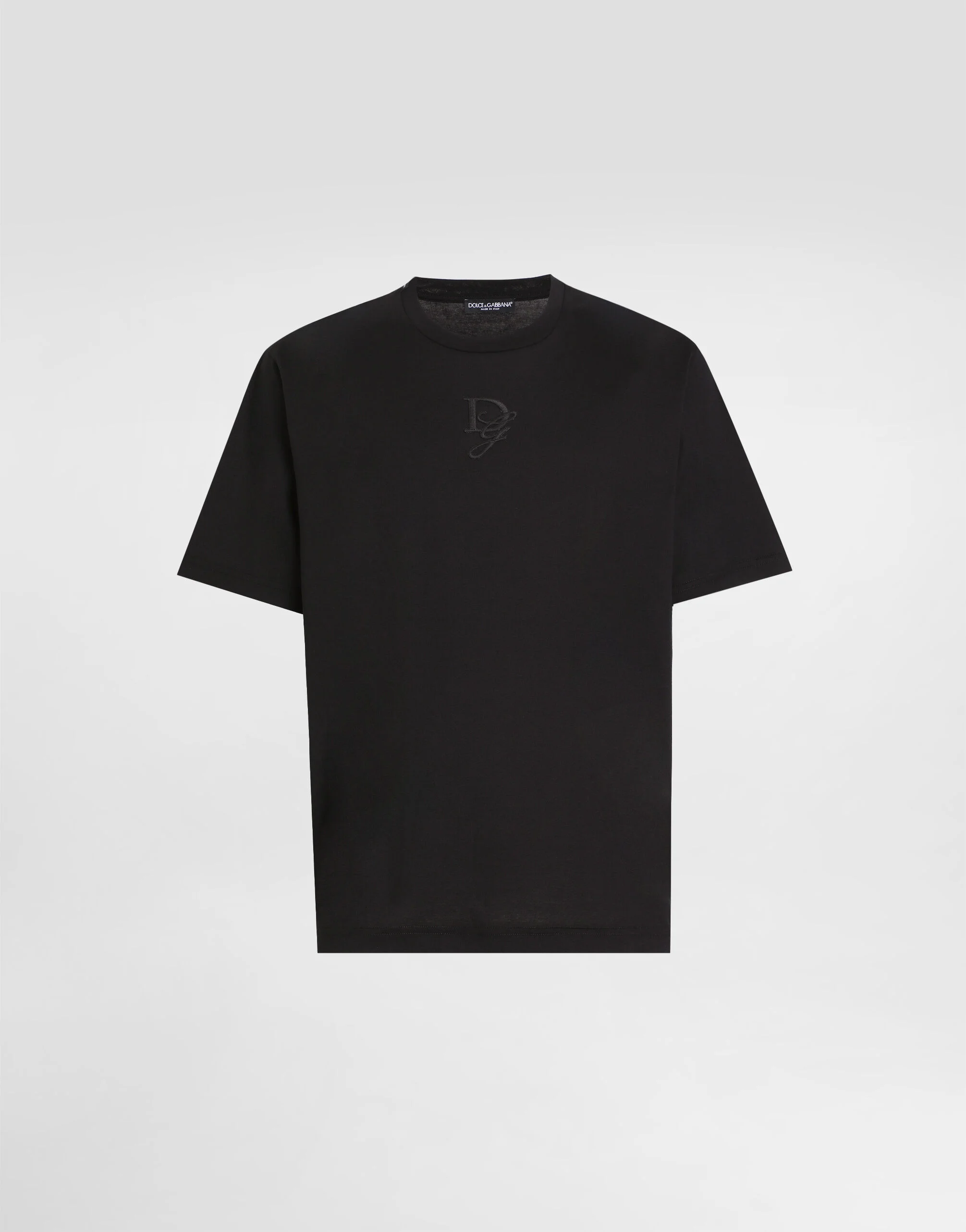 Black Cotton T-shirt with Logo Embroidery