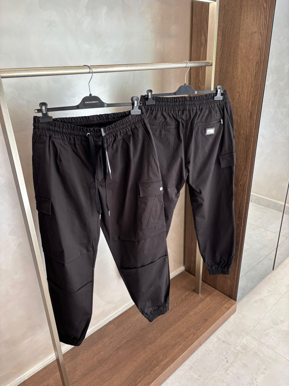 Black Cotton Cargo Pants with Branded Tag