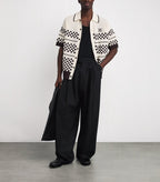 Cream Wool Blend Mesh Check Shirt