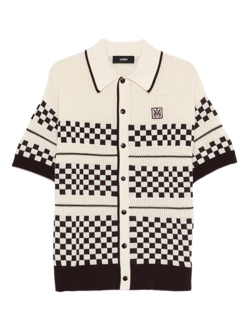 Cream Wool Blend Mesh Check Shirt