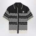 Black Wool Blend Mesh Check Shirt