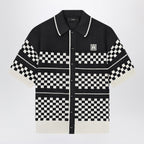 Black Wool Blend Mesh Check Shirt