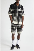 Black Wool Blend Mesh Check Shirt