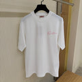 White Cotton T-shirt with Print and Embroidery