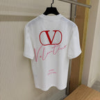 White Cotton T-shirt with Print and Embroidery