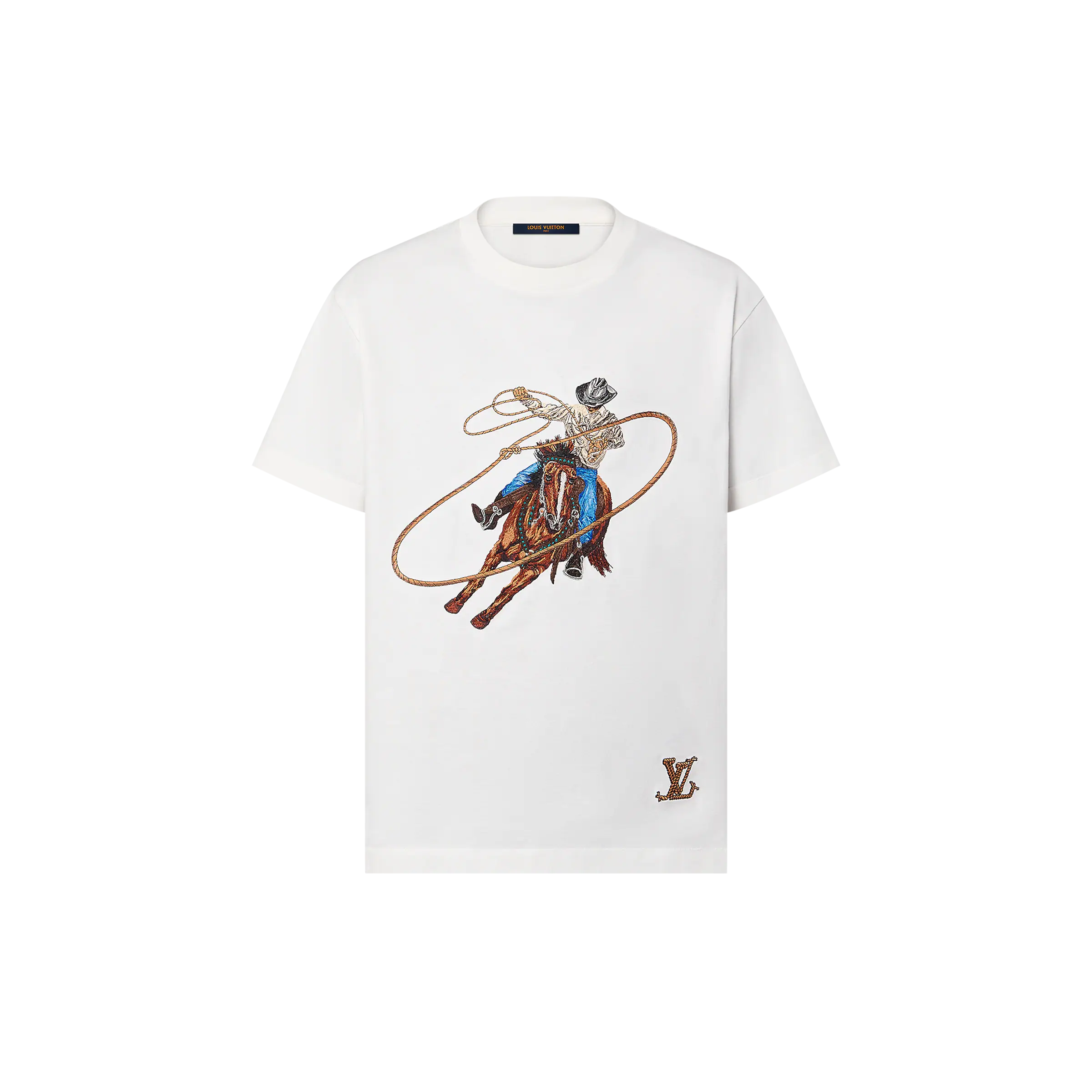 Cowboy Graphic Embroidered Cotton T-shirt