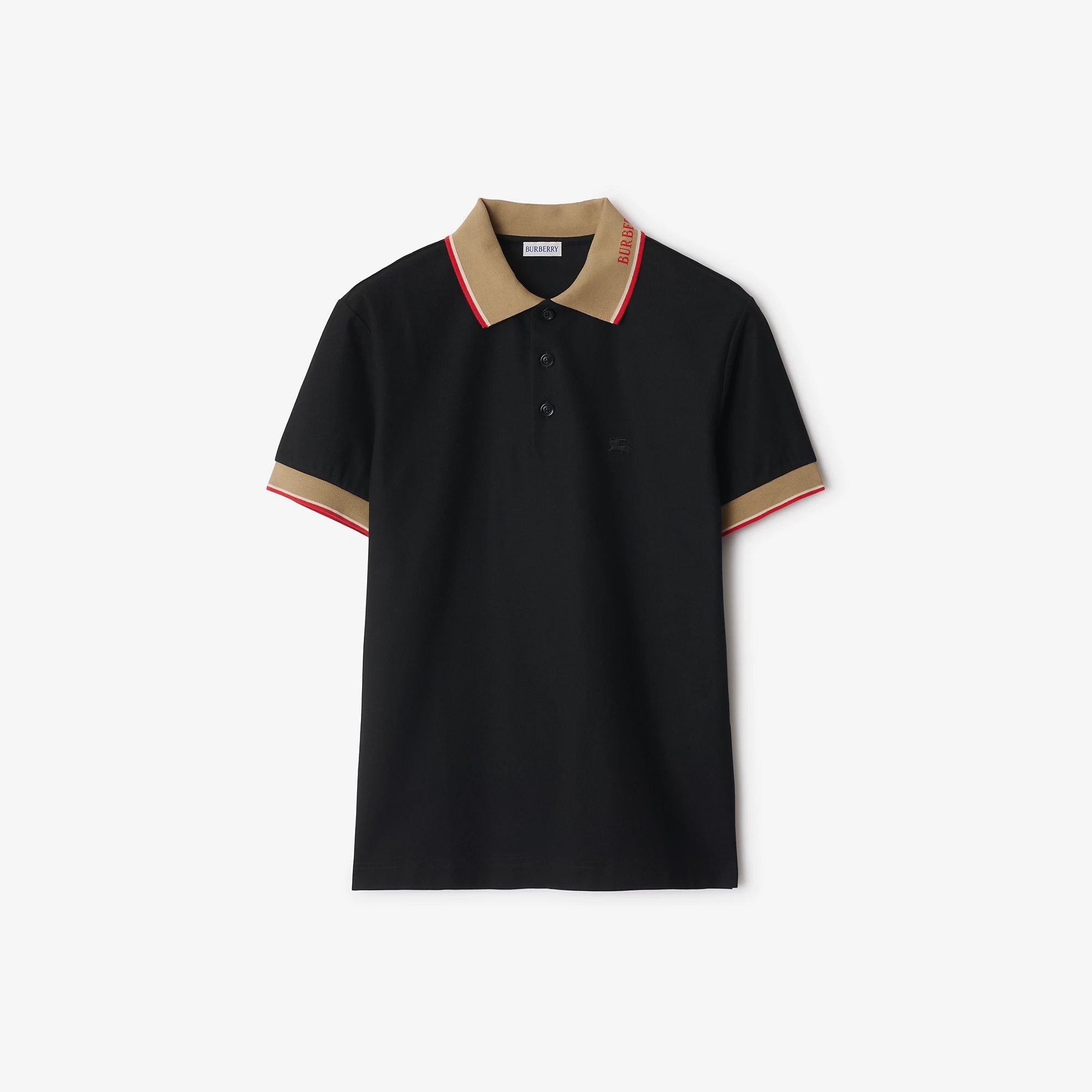 Cotton Piqué Black Polo shirt with Embroidery