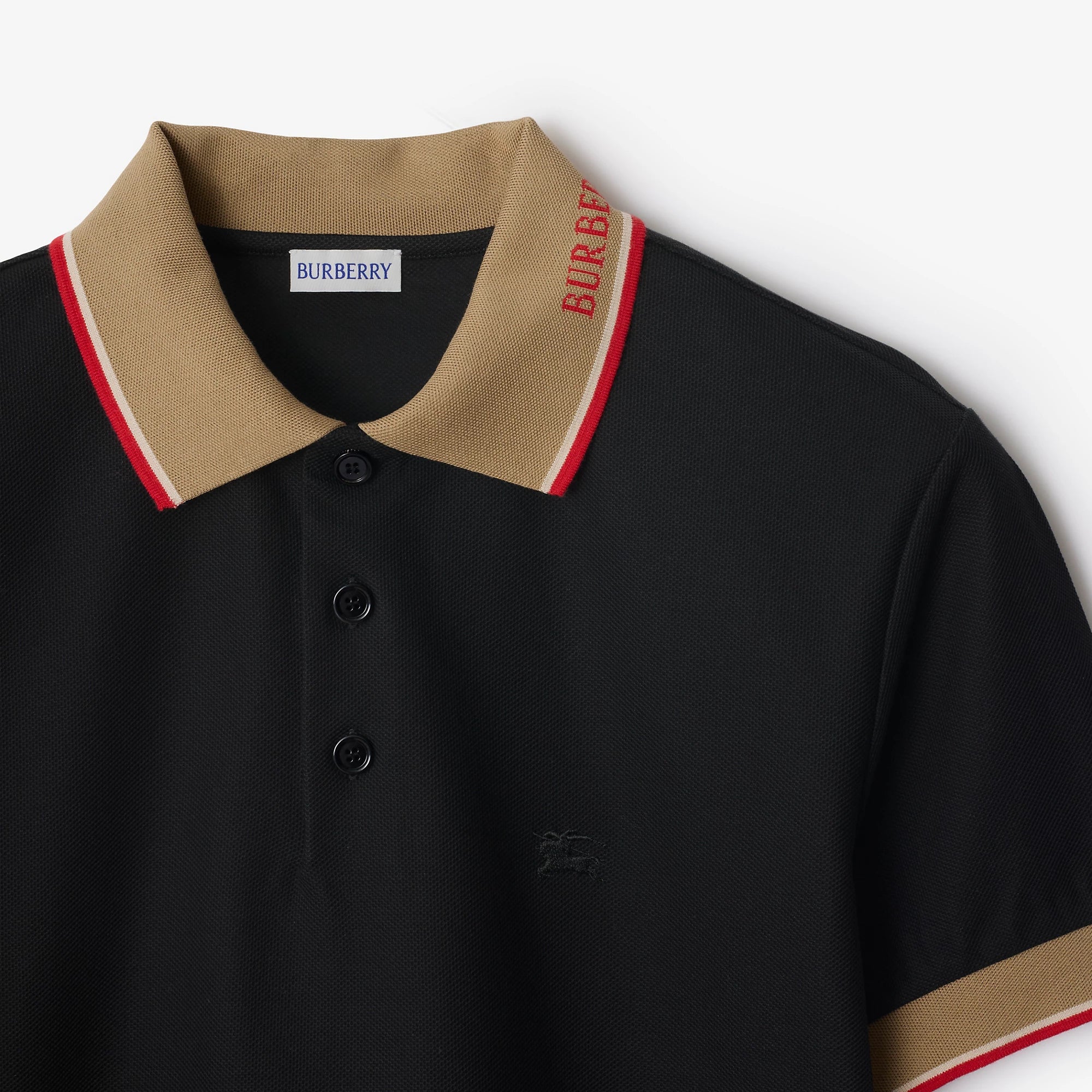 Cotton Piqué Black Polo shirt with Embroidery