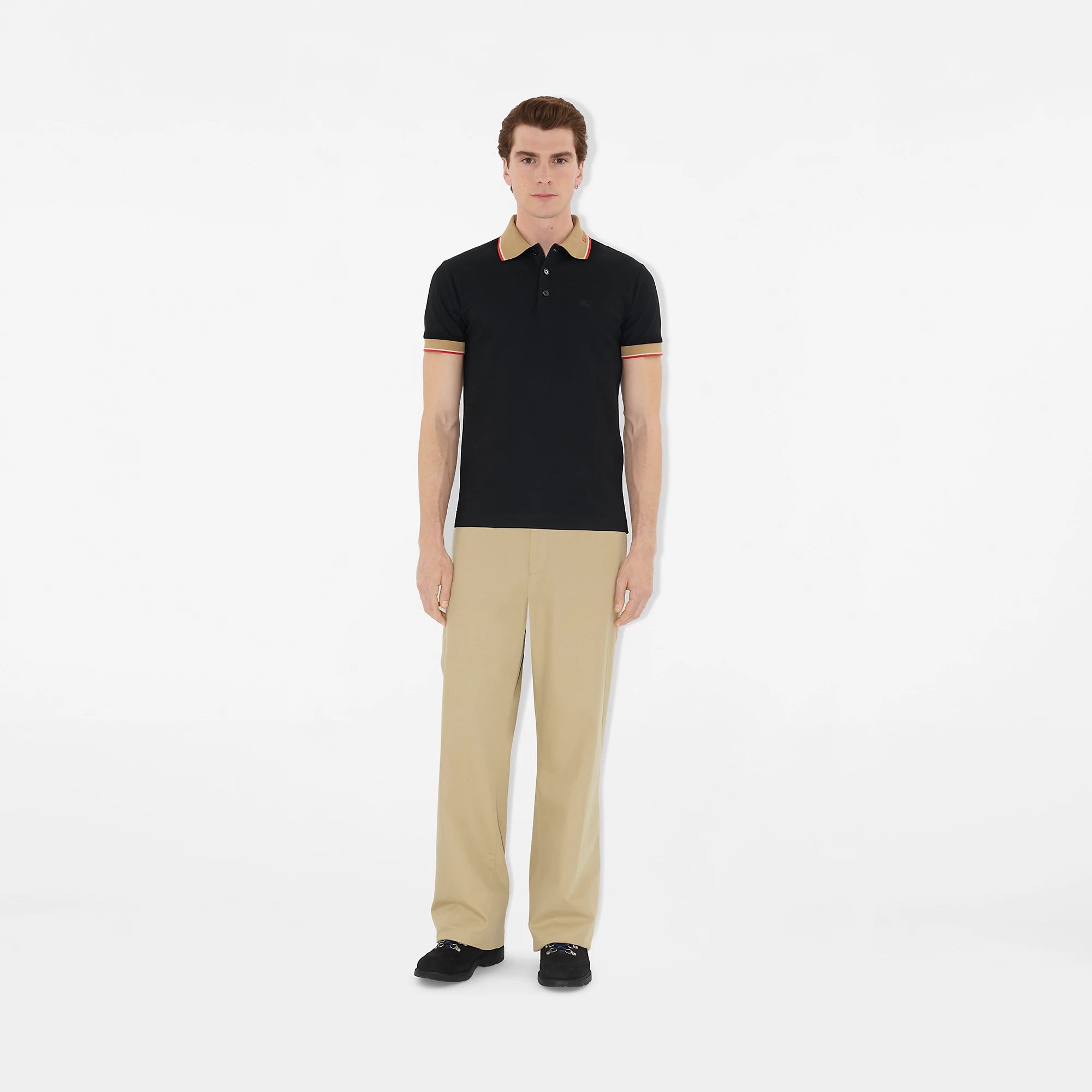 Cotton Piqué Black Polo shirt with Embroidery