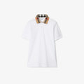 Check Collar Cotton White Polo Shirt