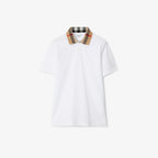 Check Collar Cotton White Polo Shirt