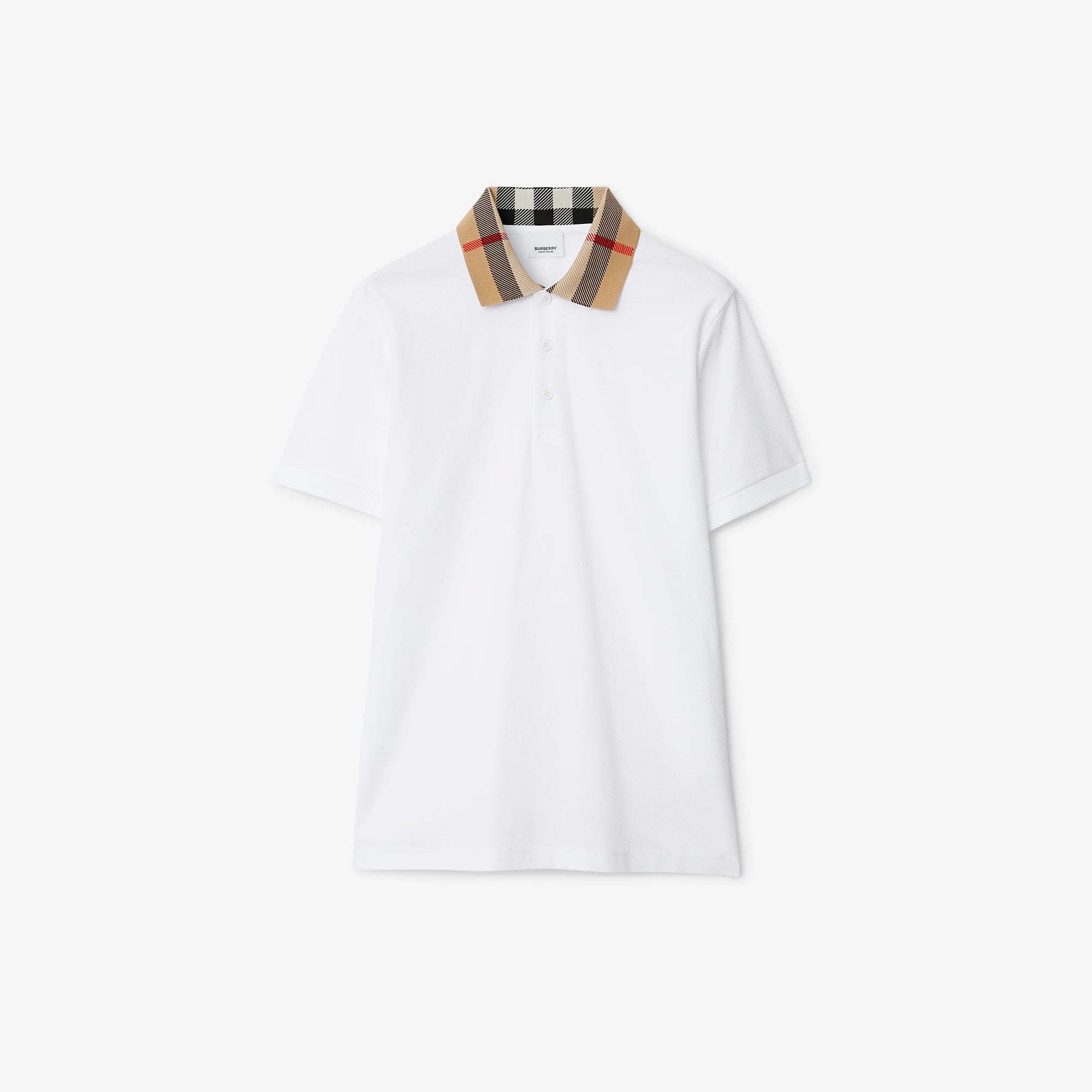 Check Collar Cotton White Polo Shirt