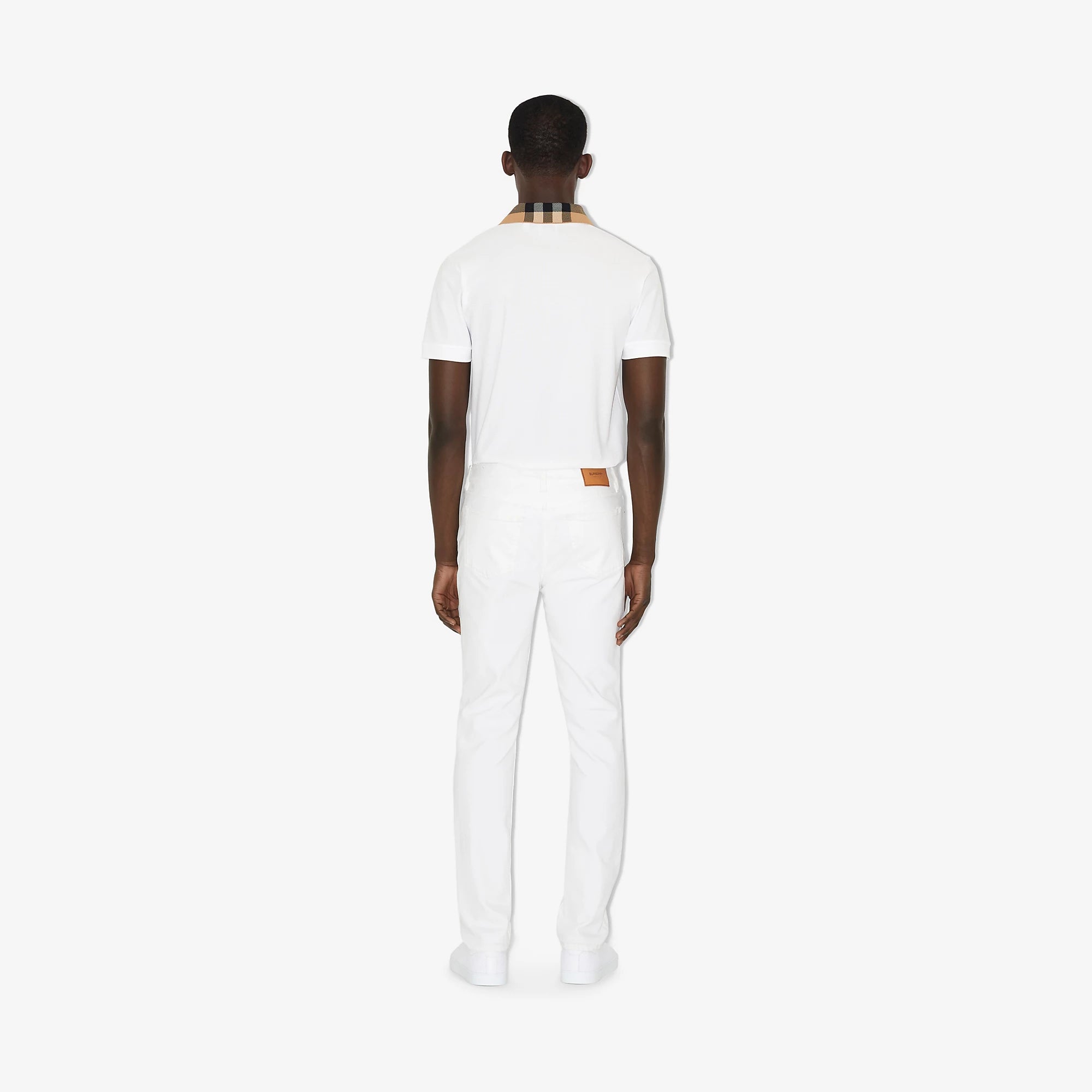 Check Collar Cotton White Polo Shirt