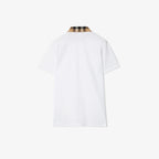 Check Collar Cotton White Polo Shirt