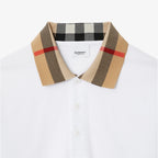 Check Collar Cotton White Polo Shirt