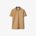 Check Collar Beige Cotton Polo Shirt