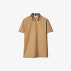 Check Collar Beige Cotton Polo Shirt