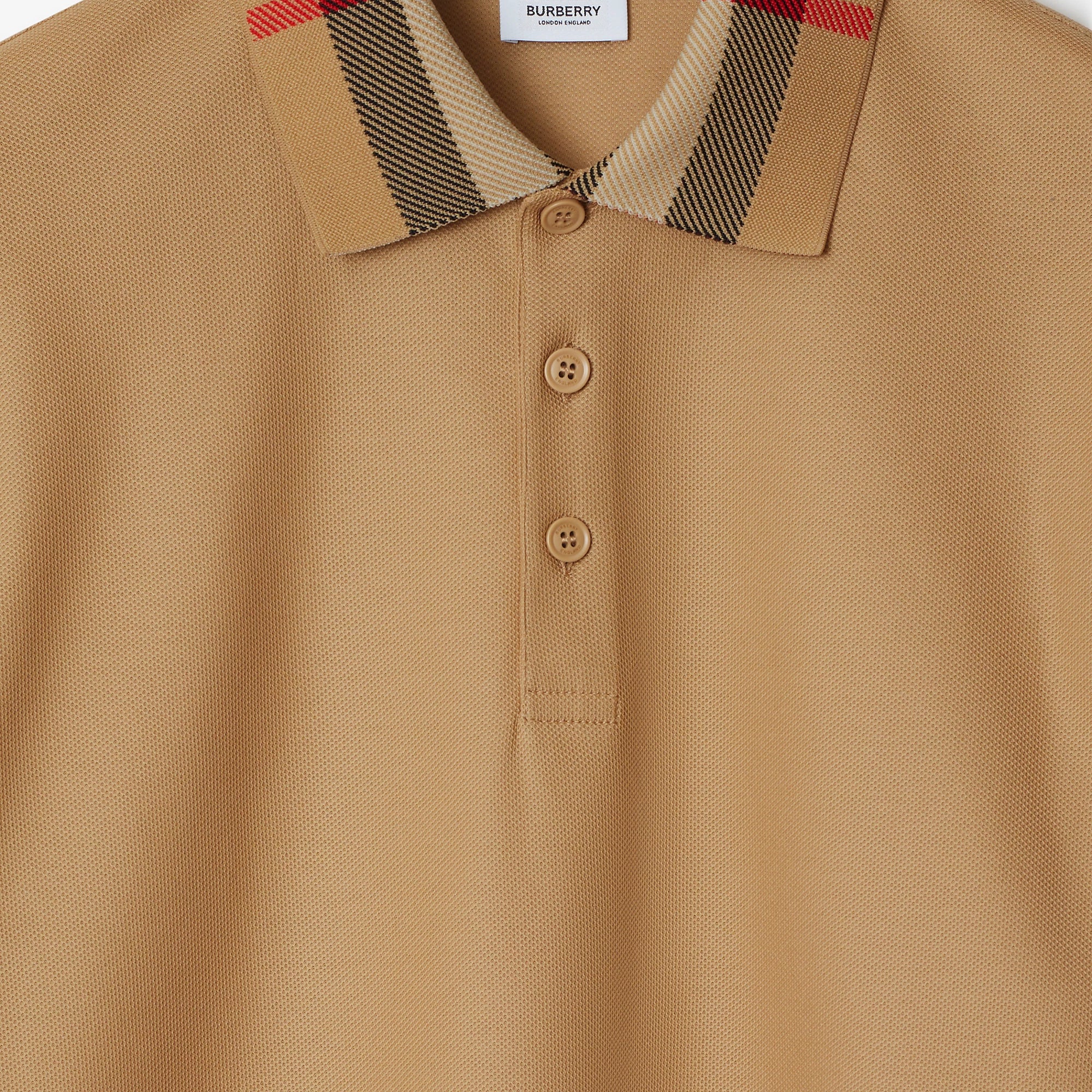 Check Collar Beige Cotton Polo Shirt