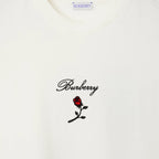 Rose Logo Embroidery White Cotton T-shirt